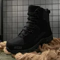 Men's high-top tactical hiking boots in black finish with non-slip rubber outsoles - 40 / Unlined Style (AS33) / Black