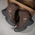 Men high-top tactical combat boots in dark brown suede with durable rubber sole - EU 39 / Brown