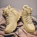 Sand colored high-top tactical combat boots with side zipper and rugged rubber sole - 39 / High-Top Tactical Boots (S33) / Sand