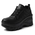 Women's black platform sneakers with heart relief detail and 8cm thick wedge sole - 35 / Black