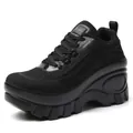 Sneakers nere da donna in maglia traspirante con zeppa e suola spessa fashion - 35 / Nero