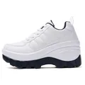 Women's 8cm platform chunky sneakers in white and blue with heart pattern detail - 35 / White