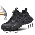 Black safety shoes with steel toe and rotary buckle featuring anti-smash and puncture protection - EU 36 / Black