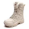 Beige high-top winter hiking boots with fleece lining and durable rubber gear sole - EU 36 / Beige Fleece Lined