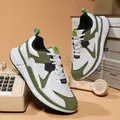 Classic outdoor men's sneakers in retro olive green and white with plush lining - 39 / Ink Green