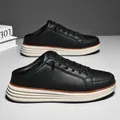 Men's black faux leather mules with thick soles and slip-on design for casual comfort - EU 39 / Black