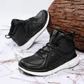 Black high-top winter sports shoes with thick white soles and fleece lining for men - 39 / Black and Gray