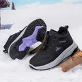Women's black winter walking shoes with warm fur lining and purple non-slip rubber soles - EU 36 / Black Purple (Women)