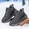 Men's dark grey winter snow boots with warm faux fur lining and anti-slip thick soles - EU 39 / Gray