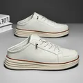 White leather backless loafers with plush lining and thick sole for autumn warmth - EU 39 / White