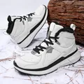 White high-top winter sneakers with warm black fleece lining and durable leather upper - 39 / Grayish White