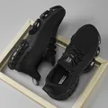 Classic black breathable knit running sneakers for men with translucent split sole design - EU 40 / Black