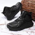 Men's black high-top outdoor winter sneakers with warm faux fur lining and thick soles - 39 / Black