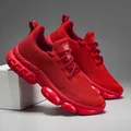 Breathable red knit basketball shoes with cushioned chunky bubble sole for men - 40 / Red
