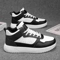 Men's high-top white sneakers with black contrast panels and breathable thick sole - EU 39 / White Black