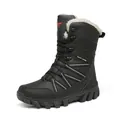 Men's high-top winter snow boots in black with warm faux fur lining and non-slip rubber soles - EU 39 / Black