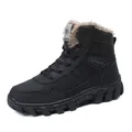 Men's winter outdoor hiking boots in black with warm brown fur lining and thick rubber soles - EU 35 / Black