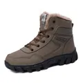 Men's brown outdoor snow boots with warm faux fur lining and non-slip thick sole - EU 35 / Khaki