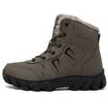 Men's high-top winter snow boots in khaki leather with thick faux fur lining - EU 35 / Khaki