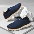 Men's navy blue breathable knit slip-on sneaker with thick white anti-slip sole - EU 40 / Blue