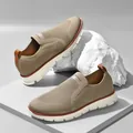 Men's breathable khaki knit slip-on sneakers with white sole and brown heel pull tab - EU 40 / Khaki