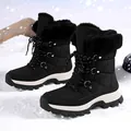 Black winter snow boots with quilted waterproof fabric and warm faux fur lining - 36 / Black and White