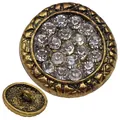 Bouton rétro en alliage doré antique avec strass brillants et détails en relief - Moyen / Style Strass Or Antique (27063)