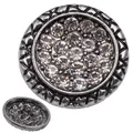 Bouton rétro en alliage argenté avec strass brillants et relief géométrique gravé - Moyen / Style Strass Argent Antique (27062)