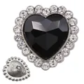 Heart-shaped black crystal button with sparkling rhinestones and metal loop back - Small / Black