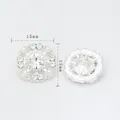 Silver square button with sparkling crystals and imitation pearls in 15mm size - Silver Style (81319) / 15mm