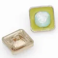 Square gold metal button with yellow enamel and green gemstone inlay for shirts - Yellow Base Green Gem (80837 Green) / Green