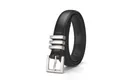 Cintura in pelle nera con fibbia ad ardiglione argento e decori a tre barre - 100cm / Nero
