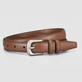 Vintage brown genuine leather belt with silver brushed pin buckle and neat stitching - 105cm / Brown