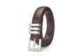 Cintura vintage in pelle marrone scuro da donna con fibbia ad ardiglione in lega argento - 100cm / caffè