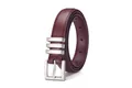 Cintura da donna in pelle rosso scuro con fibbia in argento opaco e tre passanti in metallo - 100cm / Rosso Angola