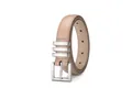 Cintura da donna minimalista beige in pelle con fibbia in argento spazzolato e anelli - 100cm / Cachi