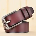 Men's vintage genuine leather belt with burgundy gradient and silver pin buckle - 105cm / Brown