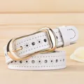 Women's slim genuine leather belt in white with hollow sun flower pattern and gold buckle - 105cm / White
