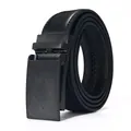 Cintura da uomo in pelle nera con fibbia automatica in metallo testurizzato per affari - 105cm / Stile Fibbia Nera
