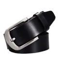 Classic men's genuine black leather belt with silver brushed pin buckle finish - Style B - Black / 105cm