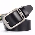 Classic black leather belt for men with a brushed silver metal pin buckle for business - Style A - Black / 105cm