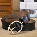 Black leather vintage belt for women featuring vine embossing and floral gold buckle - Black / 100cm