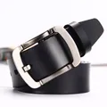 Classic men's black leather belt featuring a silver brushed metal pin buckle style - Style C Black / 105cm