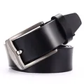 Classic men's black leather belt with a brushed dark grey metal pin buckle - Style D Black / 105cm