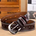 Dark brown leather belt for women with white contrast stitching and metal needle buckle - 105cm / Coffee