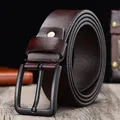 Classic brown leather belt for men with matte black buckle and refined texture - 105cm / Coffee