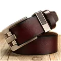 Men's vintage dark brown leather belt with lychee texture and brushed metal buckle - 105cm / Coffee
