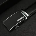 Men's business belt in black leather with textured metal automatic buckle and silver inlay - 105cm / Antique Silver Buckle