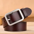 Classic dark brown genuine leather belt with a square silver buckle for men and women - 105cm / Coffee