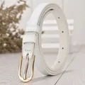 White thin leather waist belt for dresses with golden U-shaped buckle and heart detail - 105cm / White